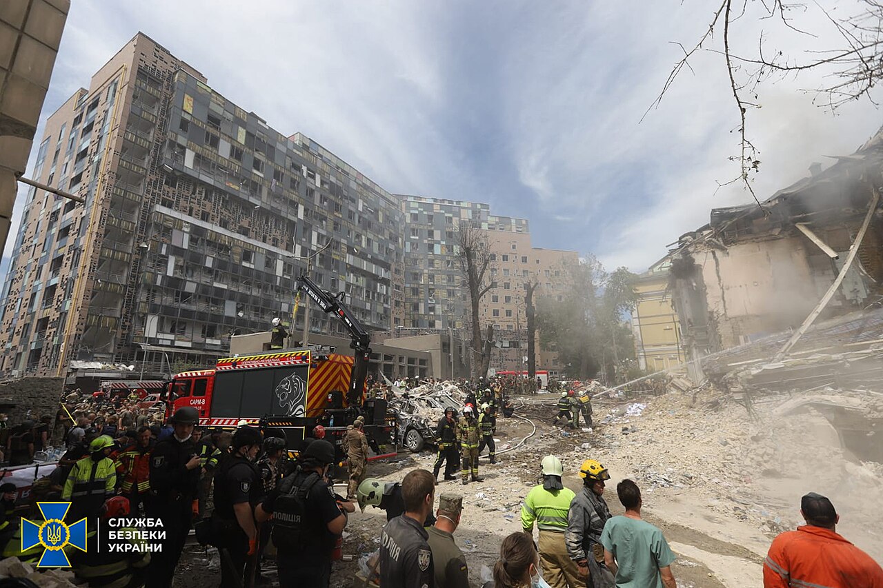 Okhmatdyt children's hospital building with a section destroyed by a Russian missile, July 2024