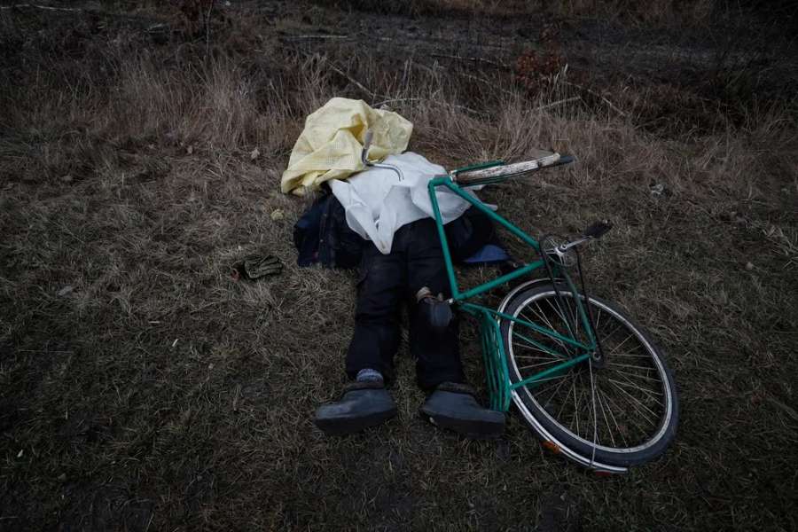 Civilian body on a street in Bucha, April 2022